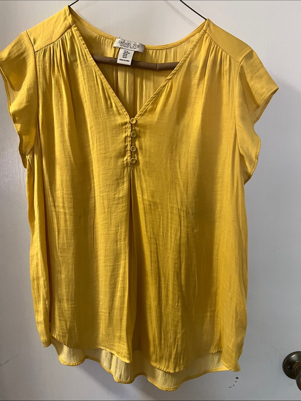 Rachel Zoe Bright Yellow V-Neck Cap Sleeve Blouse